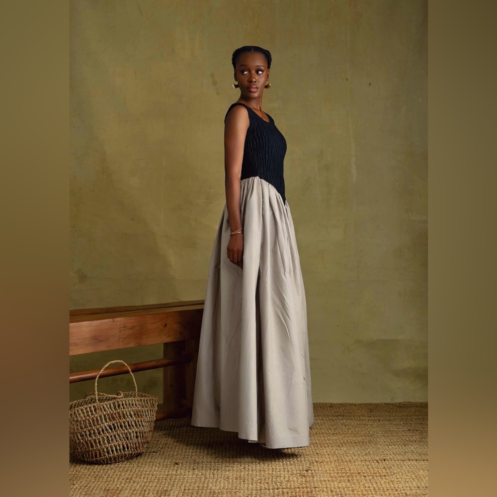 1964 BRAND Dropped Basque Waist Maxi Dress Two Tone Knit Poplin Ball Gown